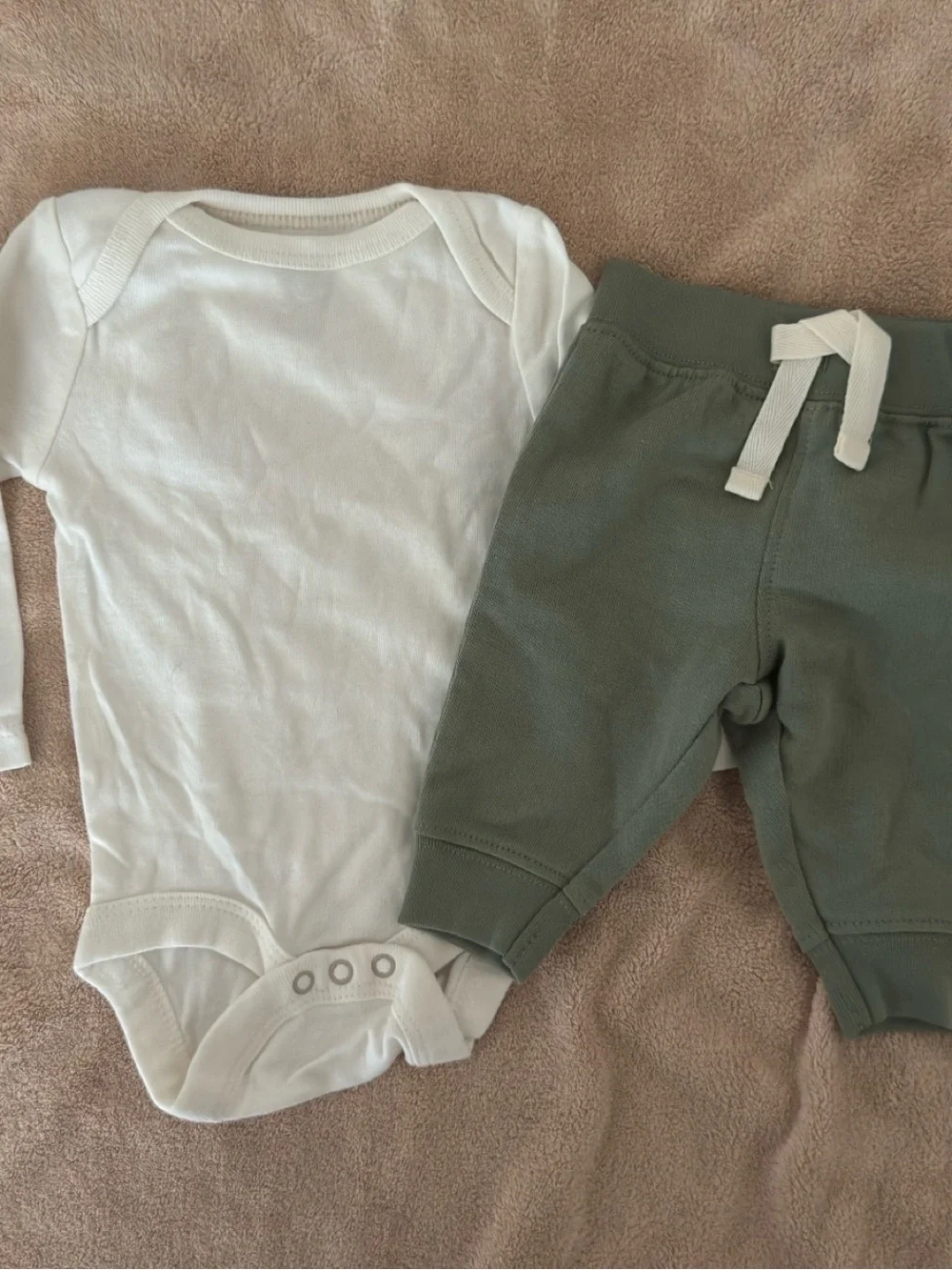 cloud island White Bodysuit with Olive Green Joggers
